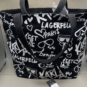 Karl Lagerfeld Graphic Black and White Tote NWT Bold Karl Lagerfeld
